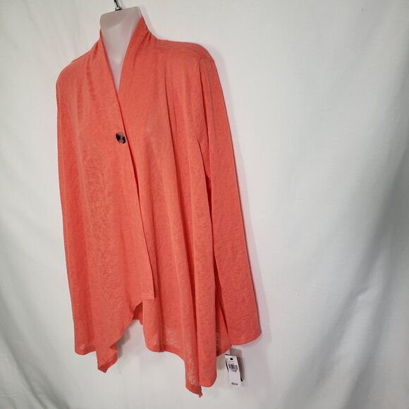 AGB Womens Cardigan Sweater Large Coral One Button Long Sleeve Sheer Polyester - Picture 5 of 9